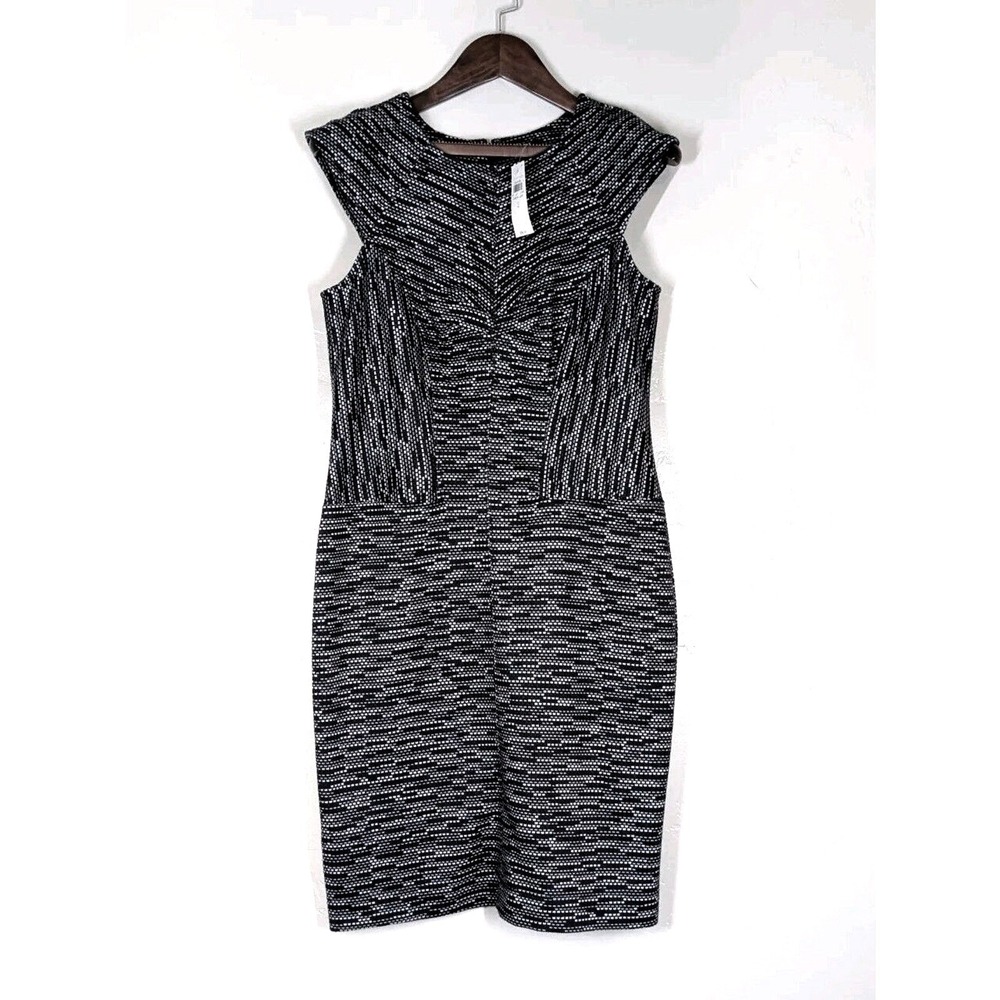Ann Taylor Sheath Dress Women 2 Black White Textured Cap Sleeve Professional